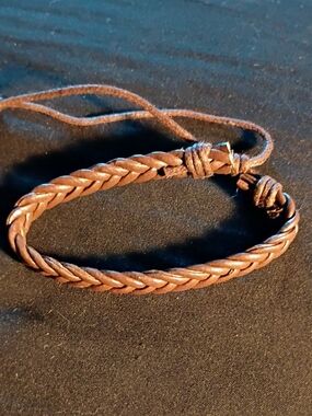 Men's Brown Braided Leather Bracelet - Unbranded